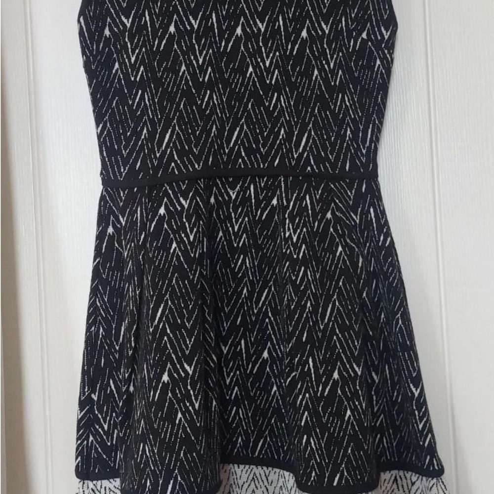 Black and White Strapless Fit and Flare Mini Dress